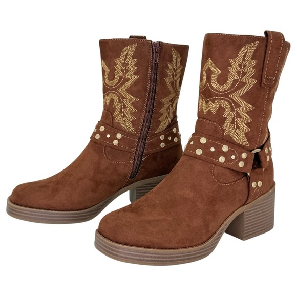 Sun + Stone Norahh Brown Microsuede Embroidered Womens Ankle Boots Size 8M - Picture 12 of 15